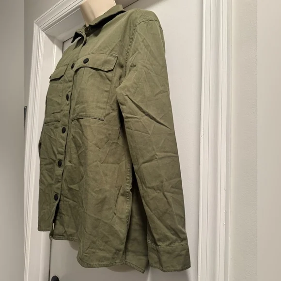 Malibu Bum Army Green Shacket Small Button-Up Utility Layering Top - Picture 6 of 16